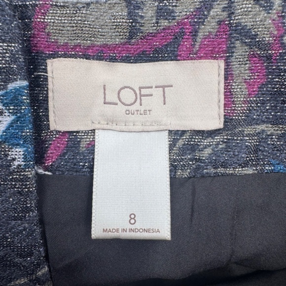 Loft Ann Taylor Skirt Women 8 Gray Metallic Floral Pleated Fairy Office Short - Picture 7 of 10